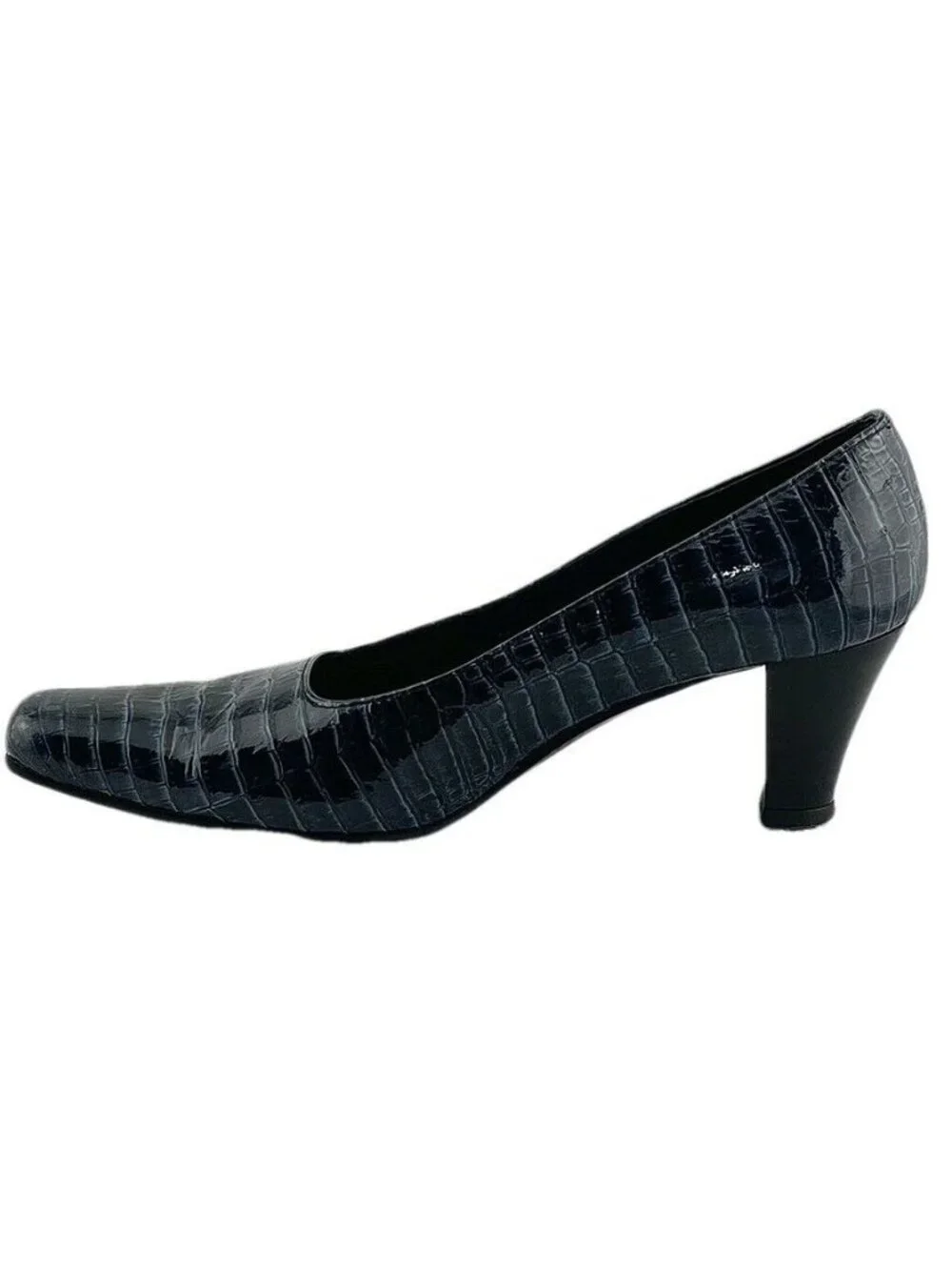 Boucherel Womens Black Croc-Embossed Leather Heels Size 38